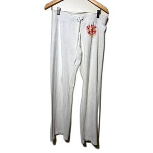 Juicy Couture Sweatpants Women's Large White y2k Terrycloth Airbrushed Low Rise